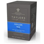 Taylors Ceylon Tea packaging front Taylors Ceylon Tea box Taylors Ceylon black tea leaves Taylors Ceylon Tea brewed cup