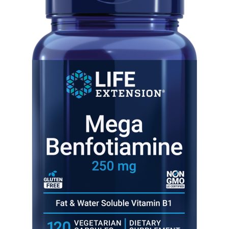 Life Extension Benfotiamine 250 mg vitamin B1 supplement bottle